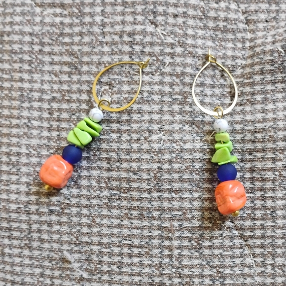 Handmade Green Turquoise Hoop Earrings - Picture 2 of 5